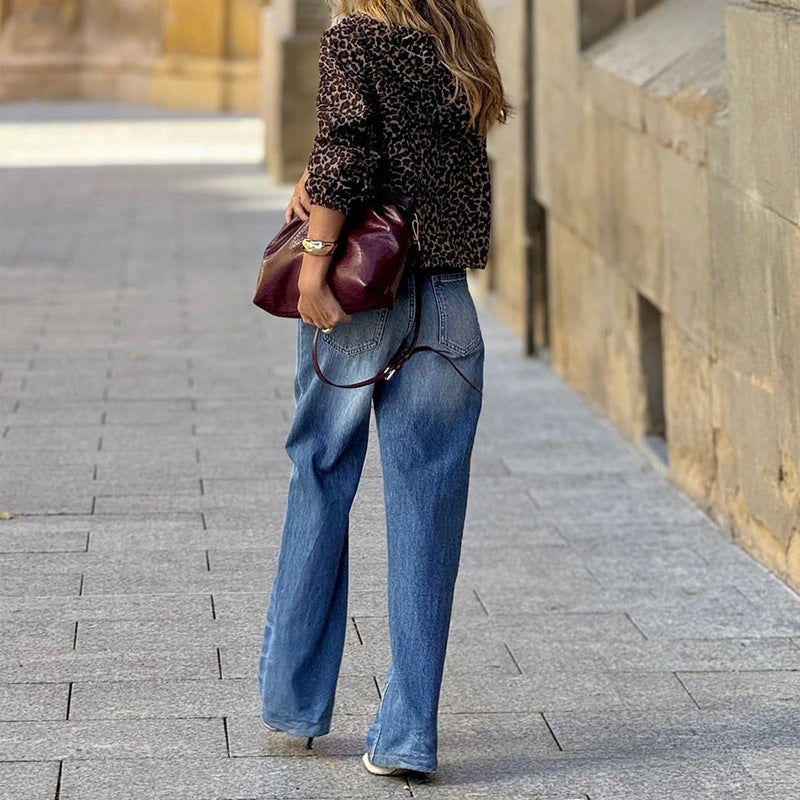 Damen Leopardenmuster Jacke im lässigen Schnitt WW