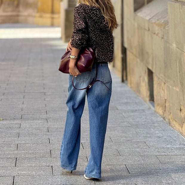 Damen Leopardenmuster Jacke im lässigen Schnitt WW