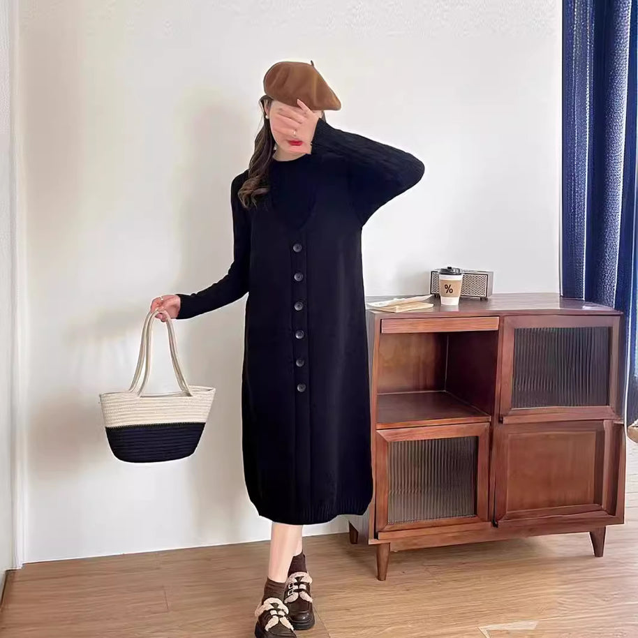 Damen Strapazierfähiges Strickkleid mit Knopfleiste und Taschen WW