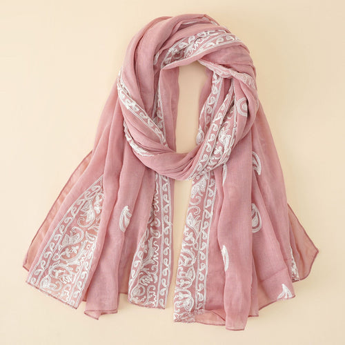 Damen eleganter Schal aus hochwertigem Chiffon mit filigraner Stickerei WW