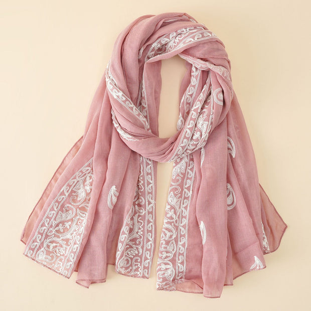 Damen eleganter Schal aus hochwertigem Chiffon mit filigraner Stickerei WW