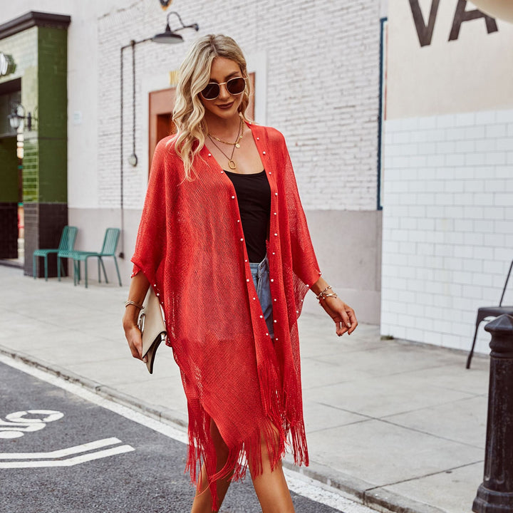 Damen transparenter Kaftan mit fransigen Kanten und elegantem Design W&W Mode