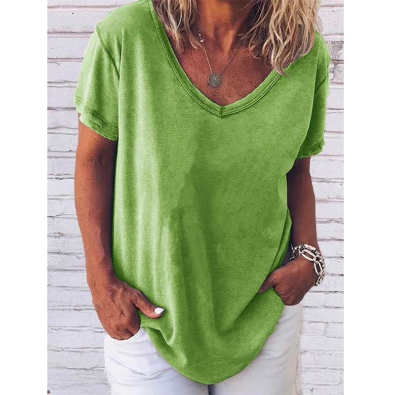 WW | Jada V-Ausschnitt Kurzarm Einfarbig T-Shirt