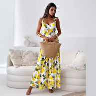 WW | Bedrucktes Elastisches Taillenloses Statement Maxi Kleid