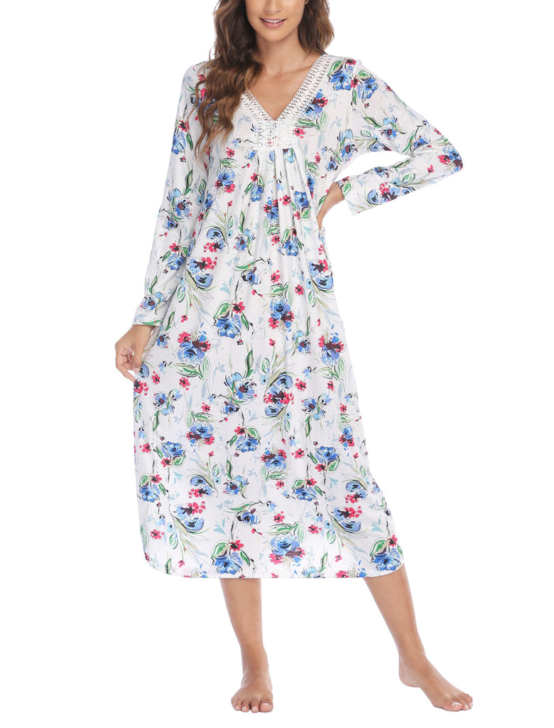 Damen Nachthemd mit floralem Design und Spitzenverzierungen WW