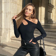 Damen Bodysuit mit asymmetrischem Ausschnitt und modischem Knoten W&W