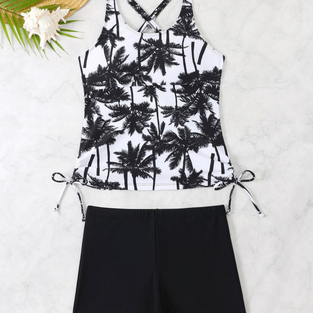 Damen Tankini-Set mit verstellbaren Trägern und modernen Palmendruck WW
