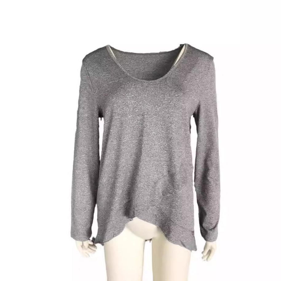 Damen Raffiniertes V-Ausschnitt Oberteil mit asymmetrischem Saum WW