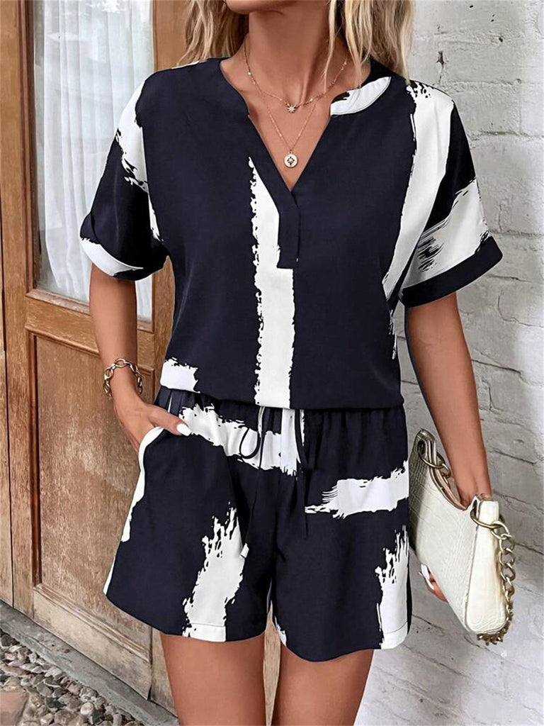 Damen lässiger Kurzanzug mit modernem V-Ausschnitt und stylishen Pockets WW