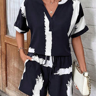 Damen lässiger Kurzanzug mit modernem V-Ausschnitt und stylishen Pockets WW