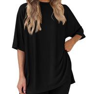 Damen Bequeme Oversized T-Shirt mit Seitenschlitzen WW