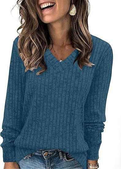 Damen Strickpullover mit V-Ausschnitt und strukturiertem Rippendesign WW