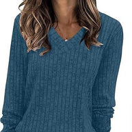 Damen Strickpullover mit V-Ausschnitt und strukturiertem Rippendesign WW