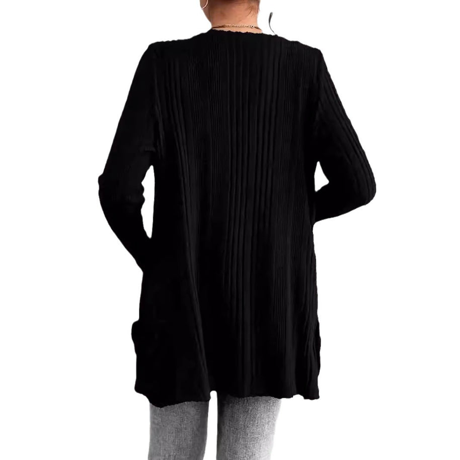Damen Strickjacke mit raffinierten Rüschen und seitlichen Taschen WW