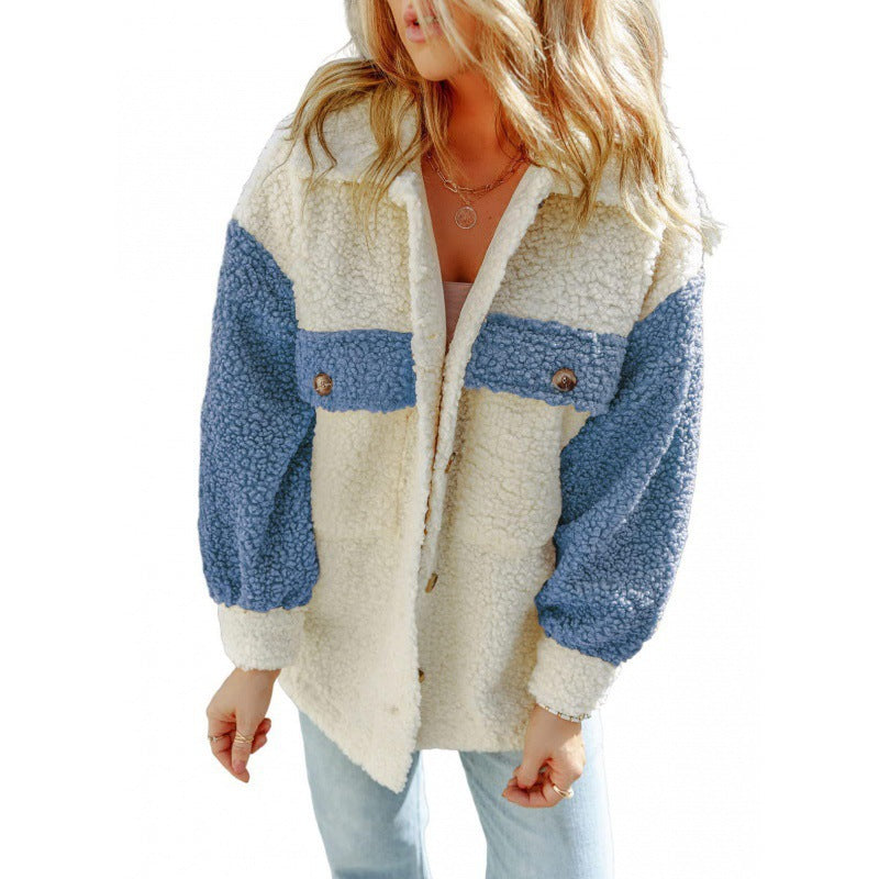 WW | Damen Teddy Jacke mit Kontrastärmel