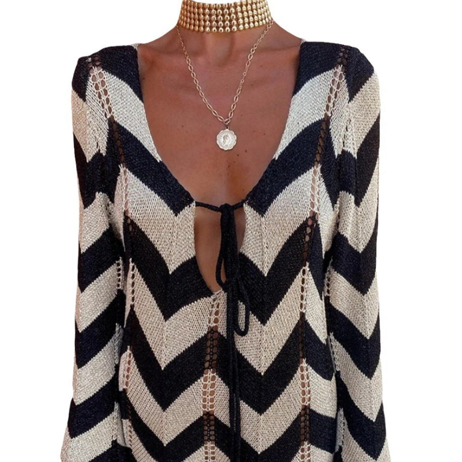 Damen Strick-Maxi-Kleid mit Zickzackmuster und dezenten Cut-Outs WW