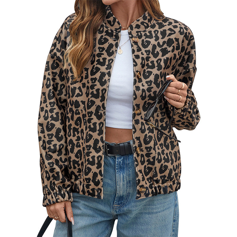 Damen Fleecejacke im modischen Leopardenmuster mit praktischen Taschen WW