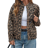 Damen Fleecejacke im modischen Leopardenmuster mit praktischen Taschen WW