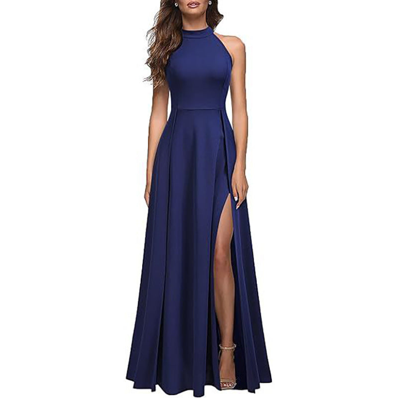 Damen Maxikleid mit seitlichem Schlitz und elegantem Kragen WW