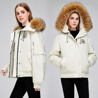 Damen Sportliche Pufferjacke mit abnehmbarem Kunstfellkragen und praktischen Taschen WW