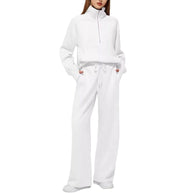 Damen sportliches Sweatset mit hohem Kragen und weitem Bein WW