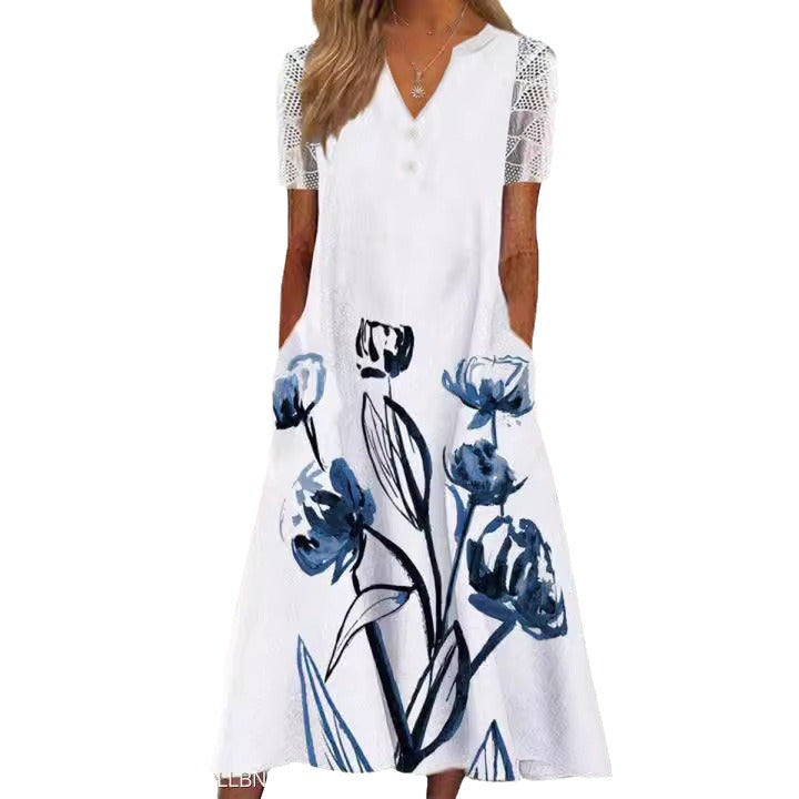 Damen Maxi-Kleid mit floralem Design und praktischem Knopfverschluss WW
