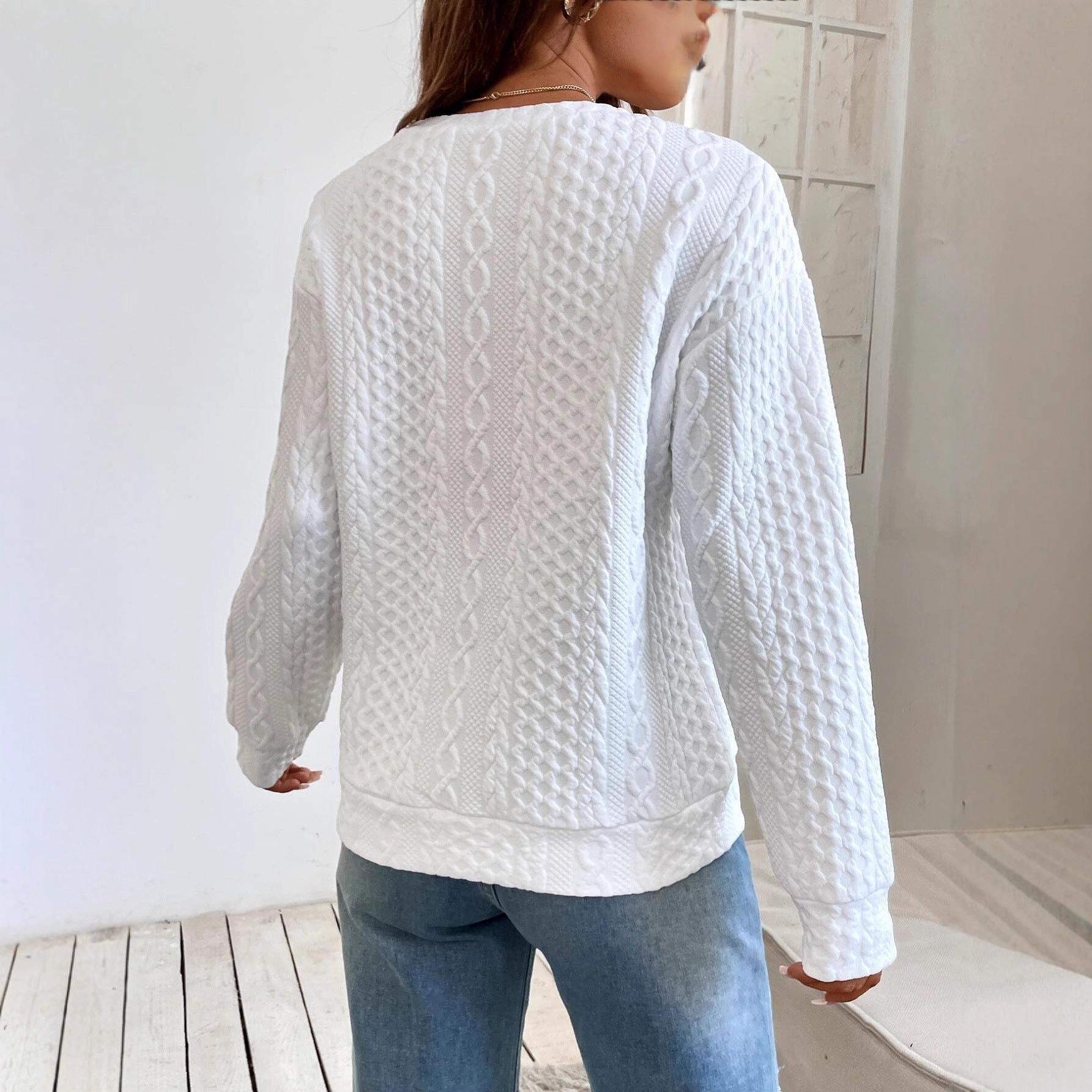 Damen Strickpullover mit strukturierter Oberflächentextur und elegantem Rundhalsausschnitt WW