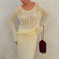 Damen Strickanzug mit raffinierten Häkelmustern WW