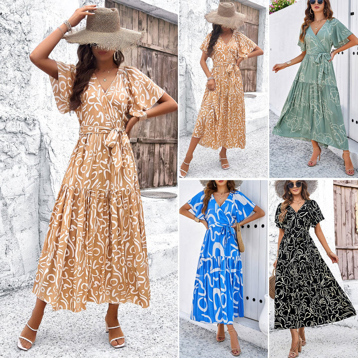 Damen Wickelkleid mit voluminösen Ärmeln und verspieltem Muster W&W Mode