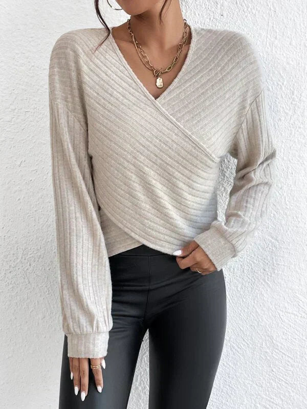 W&W Mode | V-Ausschnitt-Crossover-Pullover Für Mühelosen Stil Für Frauen