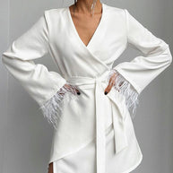 WW | Schnürung Langarm Feder Mid Length Mantel