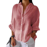 Damen lässige Bluse aus Leinen mit Knopfleiste und seitlichen Taschen WW