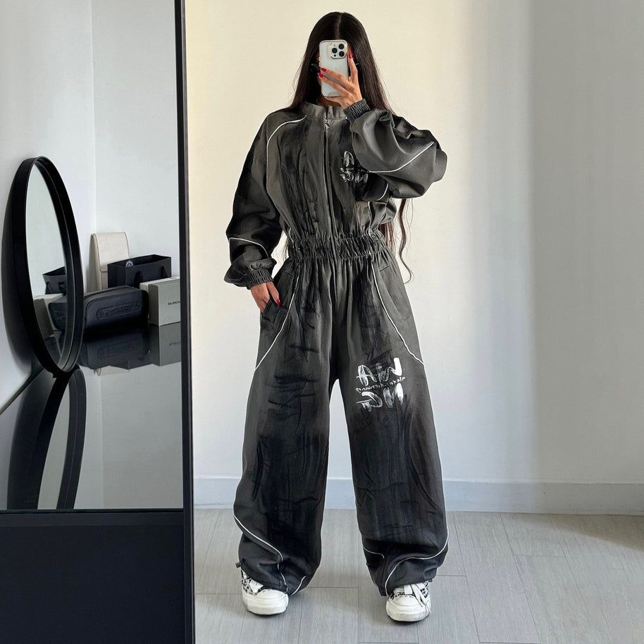 Damen Sportlicher Jumpsuit mit weiten Beinen und elastischem Bund WW