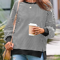Damen lässiger gestreifter Oversized Pullover WW