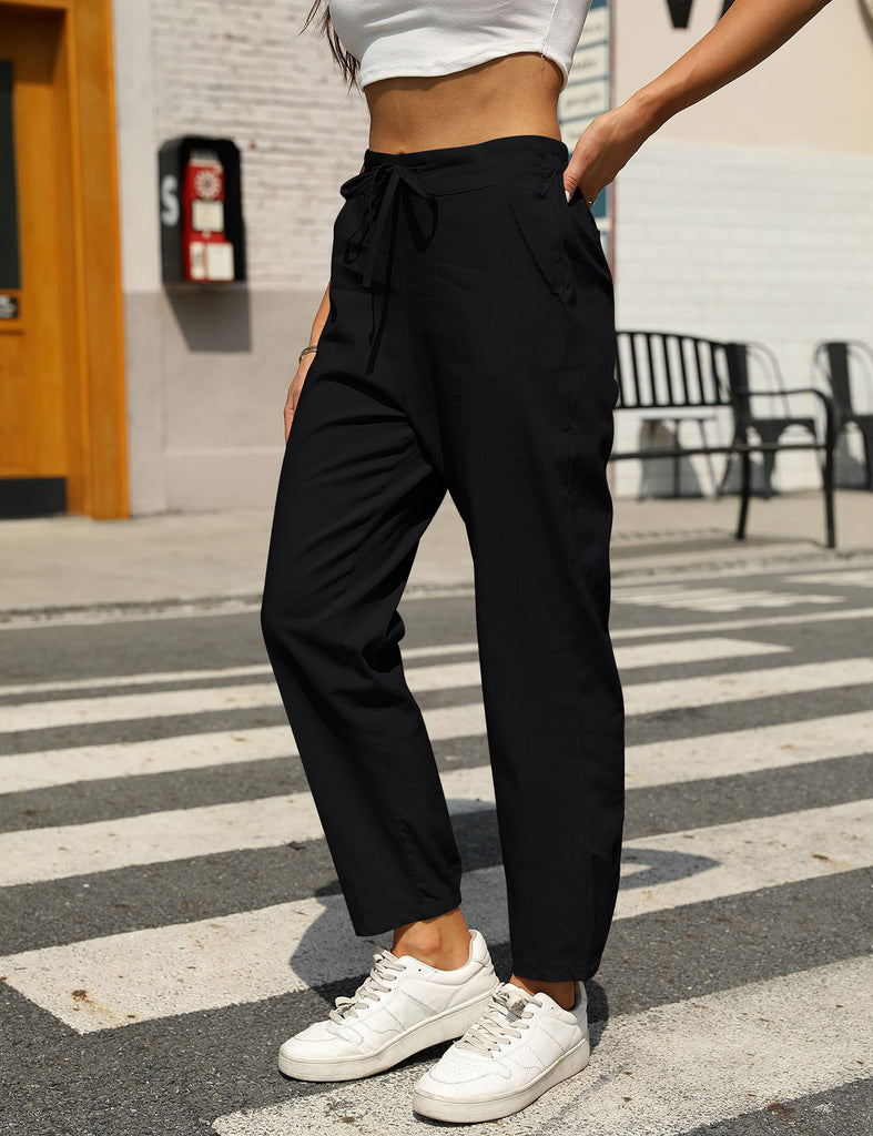 Damen Bequeme Relaxed-Fit Hose mit verstellbarem Bund und seitlichen Taschen WW