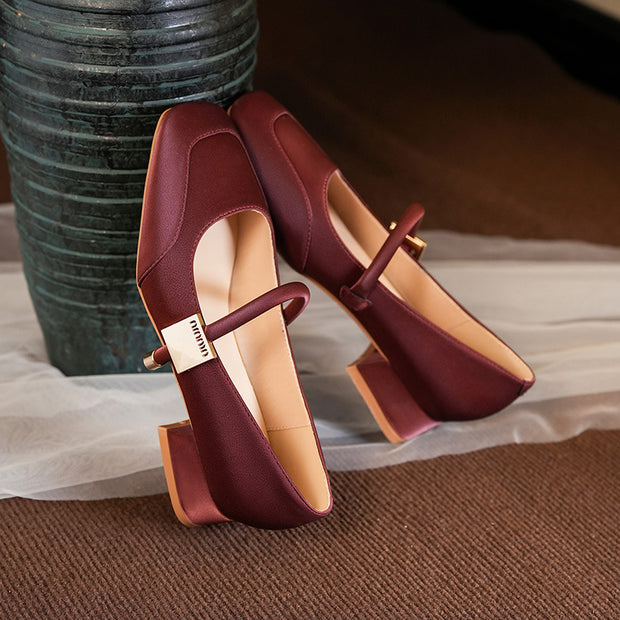 Dame Quadrat-Zehentrenner Mary Jane Pumps mit Blockabsatz WW