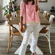 WW Kontrast gestreifter Drop-Shoulder-Pullover