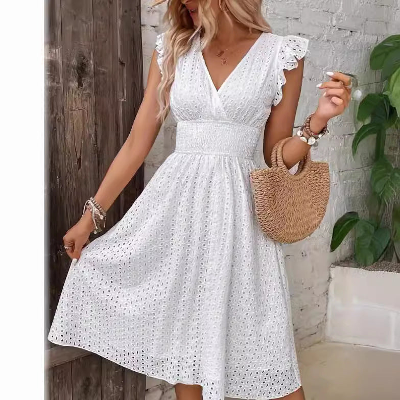 Damen A-Linien Kleid mit Spitzenmuster WW