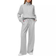 Damen Sportliches Loungewear-Set mit hohem Kragen und weiten Beinen WW