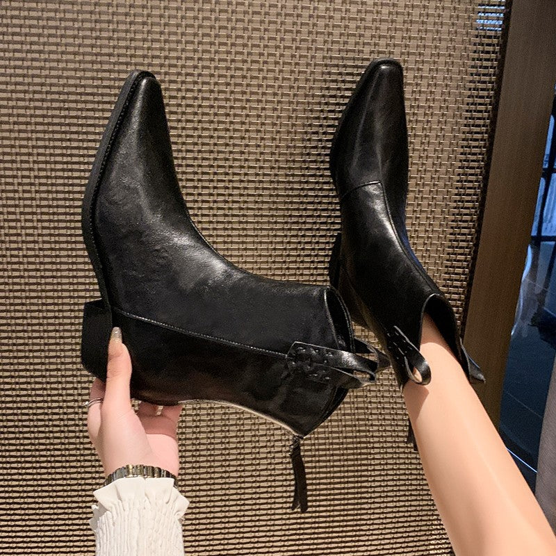 Damen elegante Chelsea-Stiefeletten mit spitzem Zehen-Design und robustem Blockabsatz WW