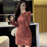 Damen Strickkleid mit figurbetonter Silhouette und stylischem Rollkragen WW