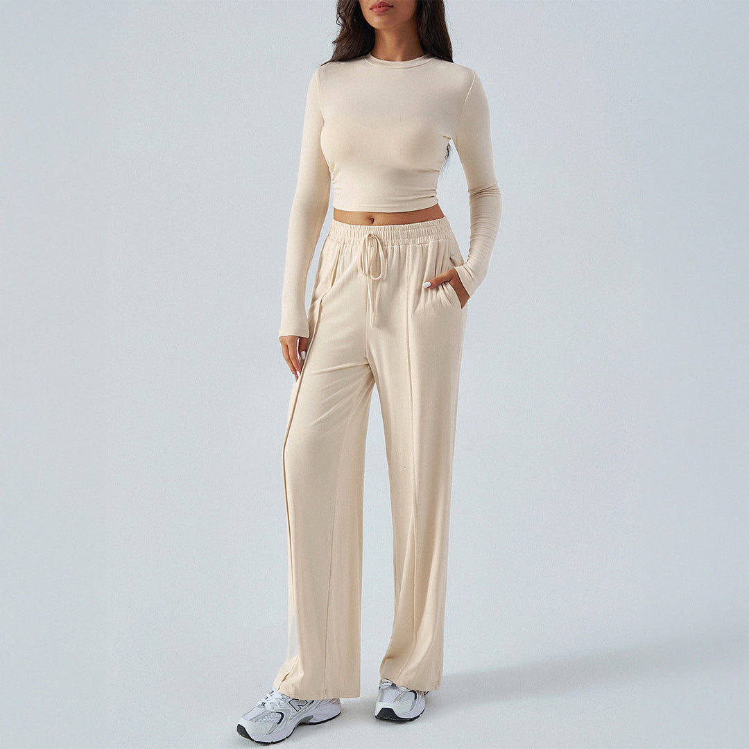 Damen lässiges Zweiteiler-Set mit weitem Oberteil und elastischen Hosen W&W Mode
