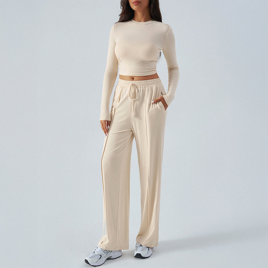 Damen lässiges Zweiteiler-Set mit weitem Oberteil und elastischen Hosen WW