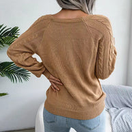 Damen Strickpullover mit tiefem Rundhalsausschnitt und strukturiertem Zopfmuster WW
