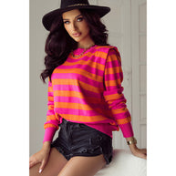 Damen gestreiftes Sweatshirt mit lässigem Schnitt und weitem Kragen WW