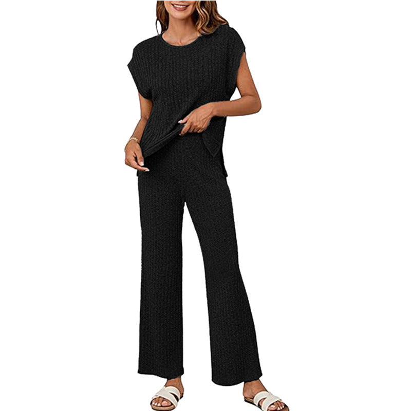 Damen Bequemes Strick-Loungewear-Set mit weiten Ärmeln und lockerer Passform WW