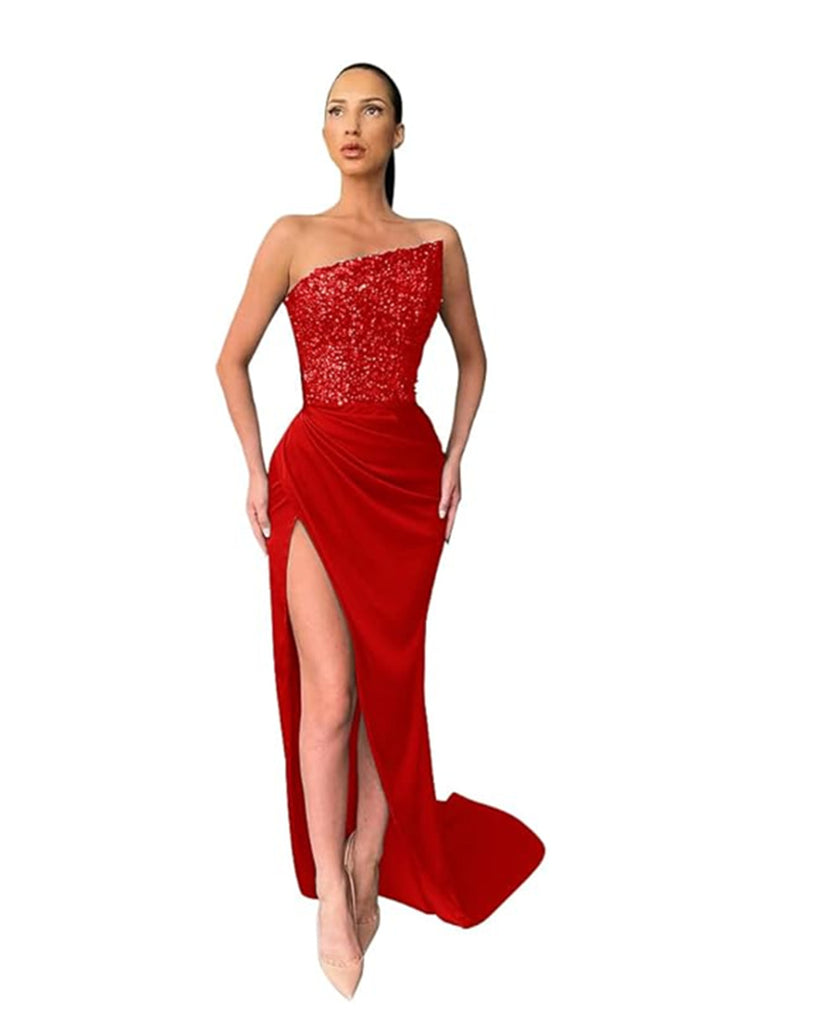 Damen Glamouröses Abendkleid mit hochgeschnittenem Schlitz und embellierten Oberteil WW
