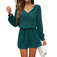 Damen lässiger Jumpsuit mit voluminösen Ärmeln und V-Ausschnitt WW