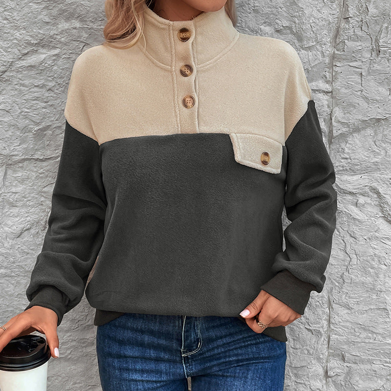 Damen Fleece-Pullover mit praktischer Knopfleiste und zwei Farbdesigns WW