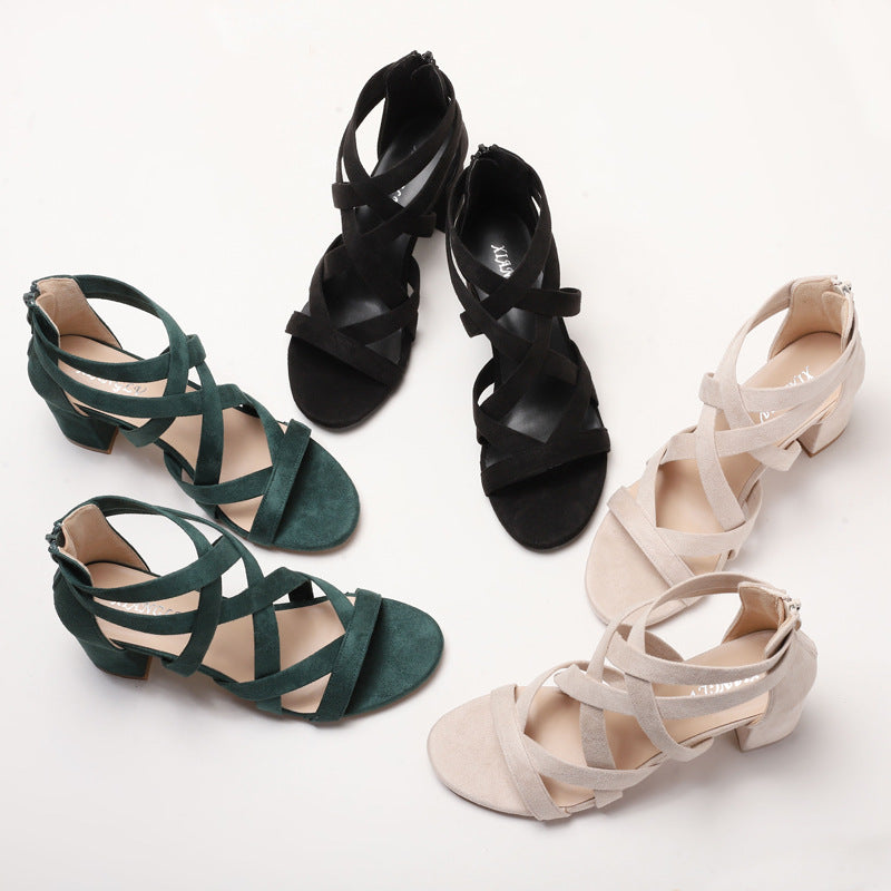 Damen Sandalen mit stylischem Kreuzriemen und komfortablem Blockabsatz WW